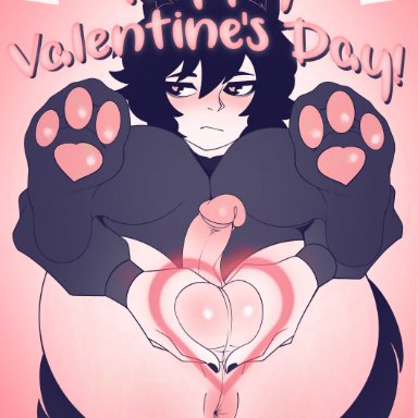 valentine's day, wojak comics, doomer boy, bro aniki, 1boy, animal ears, anus, ass, balls, big ass, big butt, black hair, blush, femboy, heart-shaped pupils