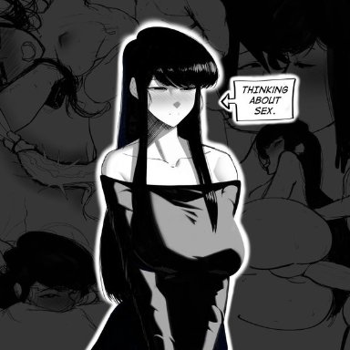 komi-san wa komyushou desu, komi shouko, svvy art, 1boy, 1girls, black hair, blush, breasts, imagining, kissing, long hair, naked, penetration, standing, vaginal penetration