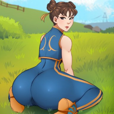 capcom, street fighter, chun-li, brocksnfumiko, 1girls, asian, asian female, ass, big ass, brown eyes, brown hair, bubble butt, cameltoe, curvy, detailed background