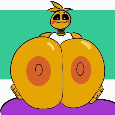 toy chica (fnaf), behemaid, 1girls, 4 fingers, anthro, anthro only, anthrofied, areola, areolae, avian, avian humanoid, bare shoulders, big breasts, black eyes, black sclera