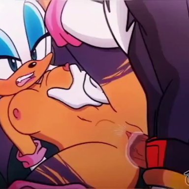 sega, sonic (series), rouge the bat, shadow the hedgehog, jaguatiric4, anthro, big penis, blurred background, bodily fluids, breasts, chiropteran, cowgirl position, cum, cum in pussy, cum inside