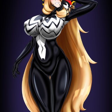 pokemon, cynthia (pokemon), symbiote, venom, rikatsuky, big breasts, blonde hair, bodysuit, breasts, corruption, female, female focus, female only, golden eyes, goo