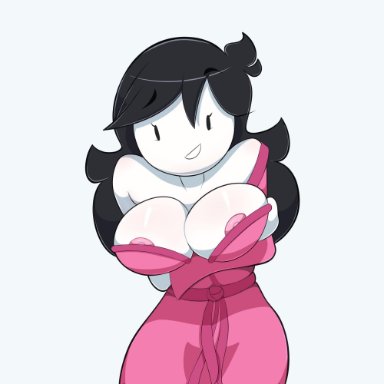 jaiden animations, valentine's day, youtube, jaidens mom, bubjones, barely contained, big breasts, black hair, crossed arms, long hair, white background, white skin