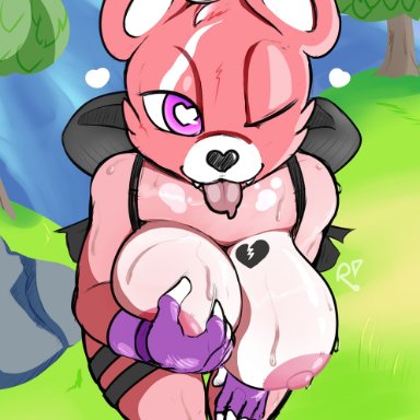 fortnite, fortnite: battle royale, cuddle team leader, raviolisnake, boob window, breast, breasts out, breath, fingerless gloves, fur, furry, fursuit, gloves, hand on breast, heart