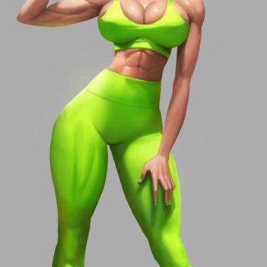 dragon ball, dragon ball super, kefla, elitenappa, abs, big breasts, cleavage, female, female only, female saiyan, flexing, looking at viewer, potara earrings, saiyan, workout