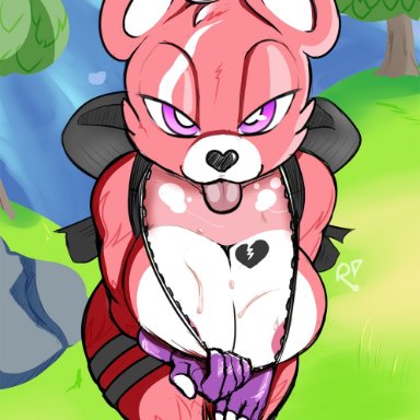 fortnite, fortnite: battle royale, cuddle team leader, raviolisnake, boob window, breast, breath, fingerless gloves, fur, furry, fursuit, gloves, heart, nipple, pink eyes