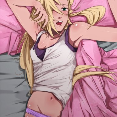 naruto, naruto (series), naruto shippuden, ino yamanaka, sbel02, 1girls, bed, blonde hair, exposed belly, female, female only, panties, relaxing, sprawled, tagme