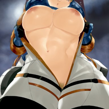 apex legends, wattson (apex legends), alternate breast size, belly, belly button, belt, big breasts, big hips, big nipples, big pussy, big thighs, bodysuit, bottom heavy, breast squeeze, breasts