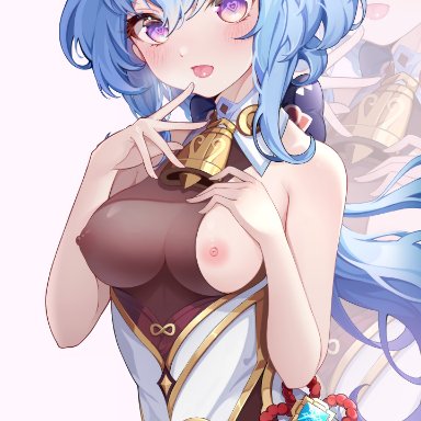 genshin impact, ganyu (genshin impact), ahoge, ass visible through thighs, bangs, bare arms, bell, black legwear, blue hair, blush, bodystocking, bodysuit, bow, breasts, cameltoe