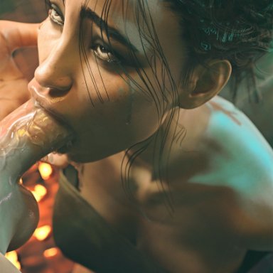 cyberpunk 2077, panam palmer, son umbasa, 1boy, 1girls, athletic female, dark-skinned female, fellatio, female, human, 3d