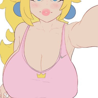 mario (series), super mario bros., princess peach, noblood, ryandomonica, 1girls, belly button, blonde hair, blue eyes, blush, breasts, busty, clothed, clothing, crown