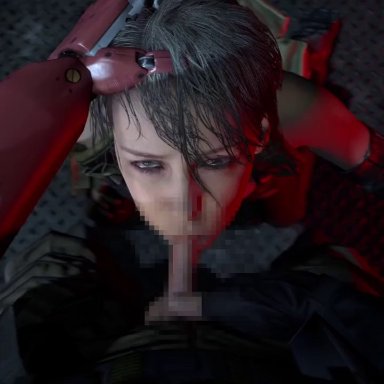 metal gear solid, metal gear solid v, quiet (metal gear), venom snake, yellowbea, 1boy, 1girls, blowjob, dubious consent, facepaint, fellatio, invisible, large ass, light-skinned female, light skin