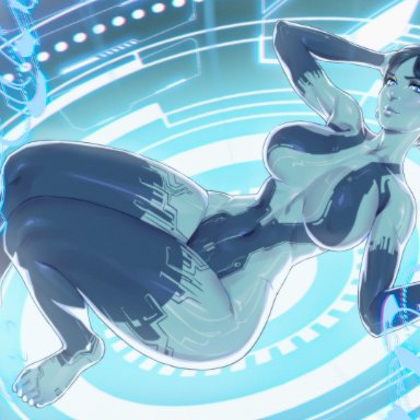 halo (game), halo (series), cortana, arttoru, athletic female, big breasts, laying down, thick thighs