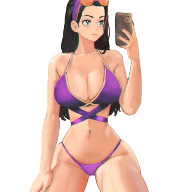 one piece, nico robin, tefiblum, 1girls, big breasts, bikini, black hair, blue eyes, breasts, busty, cleavage, female, female only, fit, fit female