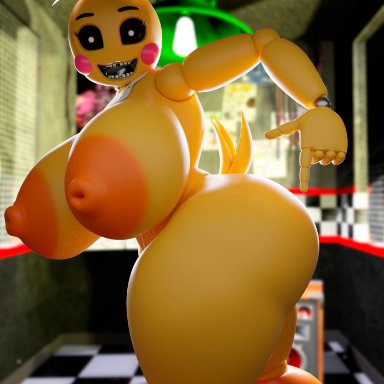 five nights at freddy's, five nights at freddy's 2, scottgames, toy chica (fnaf), za barro, animatronic, anthro, areola, ass, avian, big breasts, big butt, bird, black sclera, breasts