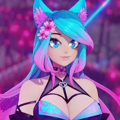 vrchat, vshojo, character, silvervale, artist request, 1female, 1girl, 1girls, 2 phut hon, big breasts, blue eyes, blue hair, breasts, dancing, female