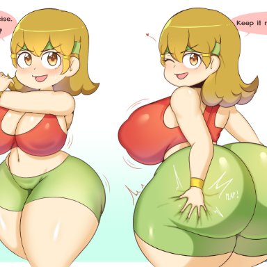 nintendo, warioware, 5-volt, startop, 1girls, ass, ass dough, big ass, big breasts, breasts, butt grab, cleavage, clothing, dat ass, deep skin