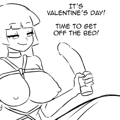 valentine's day, manyakis, 1boy, 1girls, bondage, service top, tits, animated, gif, line art, no color, tagme