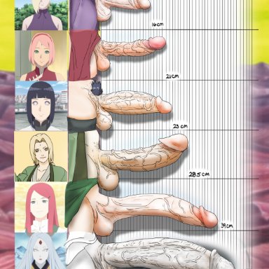 boruto: naruto next generations, naruto, naruto (series), shounen jump, hyuuga hinata, ino yamanaka, otsutsuki kaguya, sakura haruno, tsunade, uzumaki kushina, goofywerm, 6 penises, 6futas, ball size difference, balls