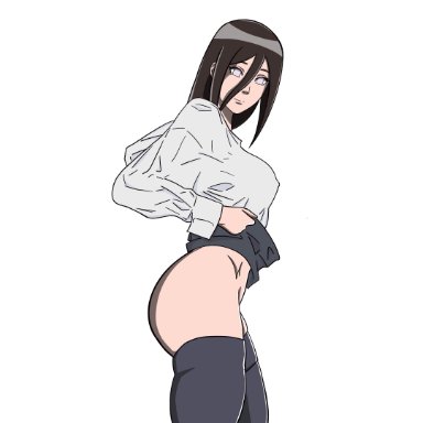 boruto: naruto next generations, naruto, naruto (series), hyuuga hanabi, artyom9927, 1girls, alternate costume, ass, big ass, big breasts, breasts, brown hair, clothed female, clothing, clothing lift