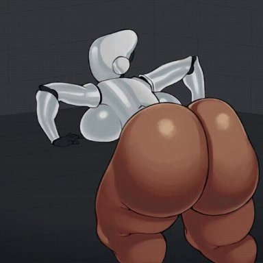 haydee (game), haydee, algo original, ass focus, big ass, big breasts, breast squish, cyborg, dark-skinned female, faceless female, female only, looking back, presenting hindquarters, simple background, thick thighs