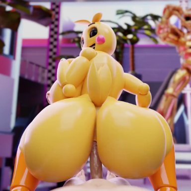 five nights at freddy's, five nights at freddy's 2, fnaf, chica (fnaf), toy chica (fnaf), ghowo, anal, anal penetration, anal sex, animatronic, straight, yellow body, animated, blender, blender (software)