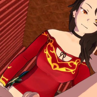 rwby, cinder fall, sfmslayer, black hair, bouncing breasts, breasts, clothed female nude male, futa on male, futanari, male penetrated, nail polish, penis, 3d, animated, no sound