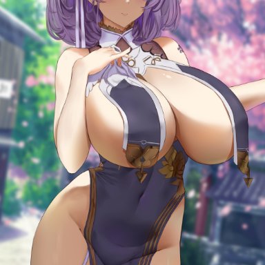 azur lane, sirius (azur lane), araneesama, 1girls, barely contained, blush, breasts, female, female only, hair ornament, hand on chest, hips, huge breasts, impossible clothes, looking at viewer