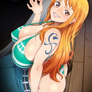 one piece, nami, neocoill, 1girls, large breasts, long hair, orange hair