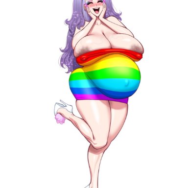 ashley (fellatrix), fellatrix, big ass, big breasts, big nipples, dark nipples, female, female only, happy, pregnant, pride colors, ready to pop, smile, solo, thick thighs