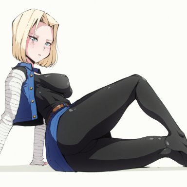 dragon ball, dragon ball z, android 18, flou, 1girls, ass, big breasts, blonde hair, blue eyes, breasts, clothed female, female, female focus, female only, large breasts