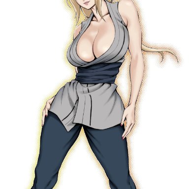 naruto, naruto (classic), naruto (series), naruto shippuden, shounen jump, tsunade, daigo (doujin artist), 1girls, ben day dots, big breasts, blonde hair, breasts, brown eyes, busty, cleavage