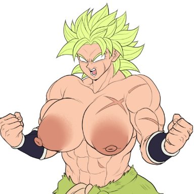 dragon ball, dragon ball super, broly, detnox, big breasts, big nipples, female, female only, muscular, muscular female, scar, solo, super saiyan, rule 63