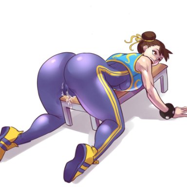 capcom, street fighter, chun-li, snoopcrow, 1girls, all fours, asian, asian female, ass, big ass, big butt, bracelet, breasts, brown eyes, bubble butt