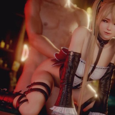 dead or alive, marie rose, lazyprocrastinator, lerico213, oolay-tiger, 1boy, 1girls, ambiguous penetration, armwear, asian, asian female, blonde hair, blue eyes, bottomless, bow