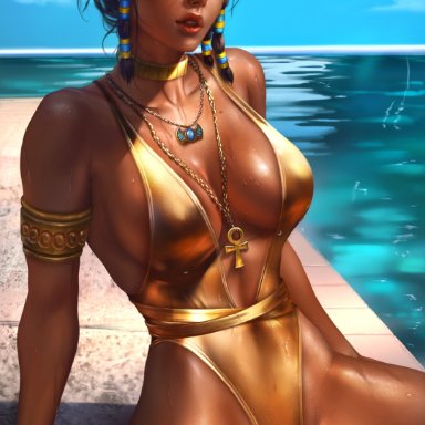 blizzard entertainment, overwatch, pharah, logan cure, 1girls, big breasts, black hair, breasts, cleavage, dark-skinned female, dark skin, eye of horus, female, female focus, female only