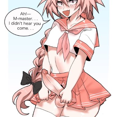 astolfo (fate), dimansfw, femboy, skirt lift, surprised, thick ass, thick penis