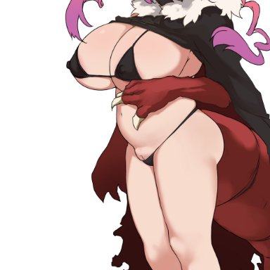 miss kobayashi's dragon maid, ilulu (dragon maid), todding, 1girls, ass, big breasts, blush, breasts, eye contact, female, horns, huge breasts, looking at viewer, micro bikini, nipple bulge