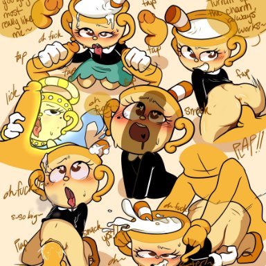 cuphead (game), the cuphead show, legendary chalice, ms. chalice, a stranger12, astranger, cowgirl position, fellatio, handjob, heart-shaped pupils, licking penis, surrounded by penises, vaginal penetration, yellow body, tagme