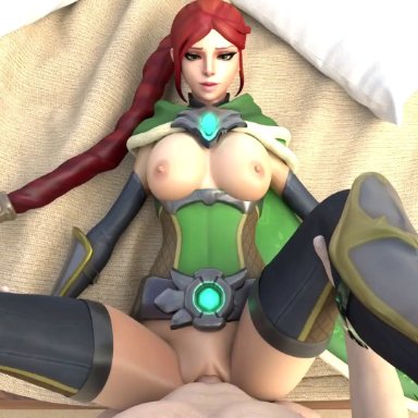 paladins, cassie (paladins), geckoscave, 1boy, 1boy1girl, 1girls, areola, bottomwear, bouncing breasts, breasts out, duo, duo focus, exposed breasts, female, large ass