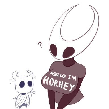 hollow knight, hornet (hollow knight), protagonist (hollow knight), artist request, unknown artist, 1girls, ?, ambiguous gender, anthro, anthro only, anthrofied, big breasts, black eyes, black sclera, black skin