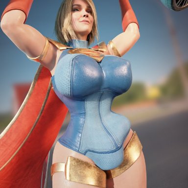 dc, injustice 2, superman (series), kara zor-el, supergirl, shadowboxer, 1futa, breasts, bulge, erection under clothes, futa only, futanari, huge breasts, penis under clothes, solo