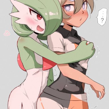 pokemon, pokemon (game), pokemon ss, bea (pokemon), gardevoir, kurachi mizuki, anthro, bangs, black bodysuit, black hairband, blonde hair, blush, bodysuit, bodysuit under clothes, bow hairband