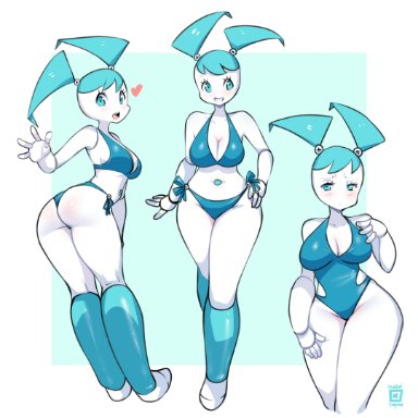 my life as a teenage robot, jenny wakeman, kenron toqueen, 1girls, 4 fingers, android, ass, bare shoulders, belly, belly button, big ass, big breasts, big butt, bikini, blue bikini