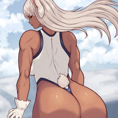 my hero academia, miruko, rumi usagiyama, leafsanty, animal ears, ass, ass focus, big ass, breasts, dark-skinned female, dark skin, female, from behind, gloves, huge ass