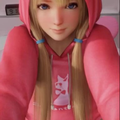 dead or alive, dead or alive 5, marie rose, lazyprocrastinator, satella did nothing wrong, 1boy, 1girl, blonde hair, blue eyes, bottomless, clothed sex, female, hetero, hoodie, light-skinned female