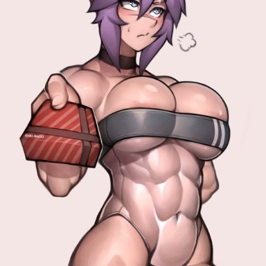 maya (rd-rn), rd-rn, 1girls, abs, big breasts, female, female only, muscular female, purple hair, revealing clothes, revealing swimsuit, swimsuit, artist signature, gris swimsuit