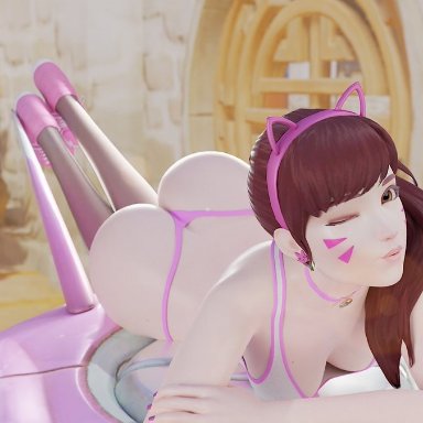 blizzard entertainment, overwatch, d.va, noirnights, 1girls, ass up, big ass, female, female only, thong, wink, 3d