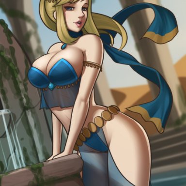 metroid, nintendo, samus aran, deilan12, 1girls, bedroom eyes, belly dancer, belly dancer outfit, blonde hair, blue eyes, cleavage, dancer, dancer outfit, harem girl, harem outfit