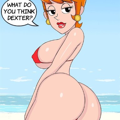 dexter's laboratory, dexter's mom, meegol, 1girl, 1girls, ass, beach, big breasts, bouncing breasts, breasts, earrings, fair skin, female, female focus, female only